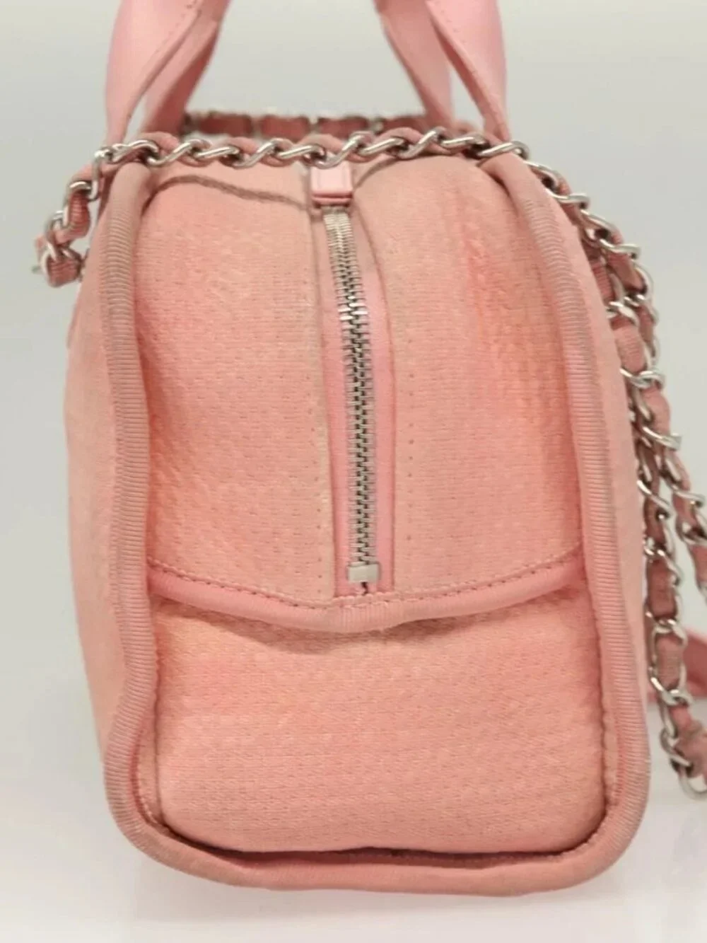 CHANEL Hand Bag Canvas Leather 2way Pink Silver CC Auth BA2930